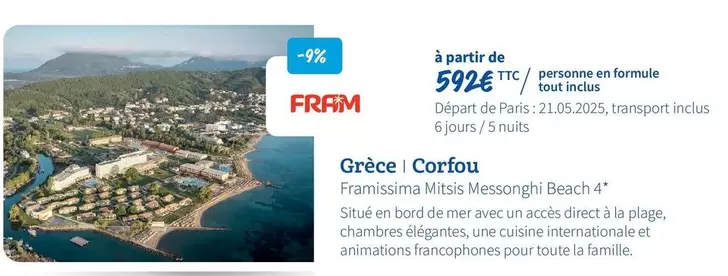 FRAM - Grêce | Corfou offre à 592€ sur Macif