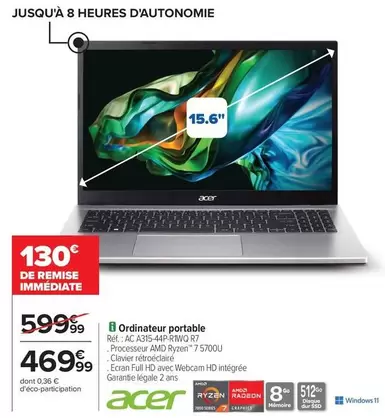 Acer - Ordinateur Portable offre à 469,99€ sur Carrefour Contact