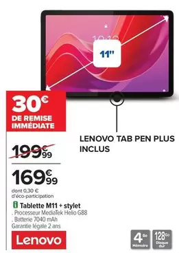 Lenovo - Tablette M11 + Stylet offre à 169,99€ sur Carrefour Contact