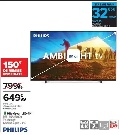 Philips - Téléviseur Led 4k offre à 649,99€ sur Carrefour City