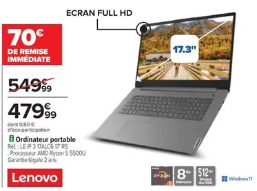 Lenovo - Ordinateur Portable offre à 479,99€ sur Carrefour Market