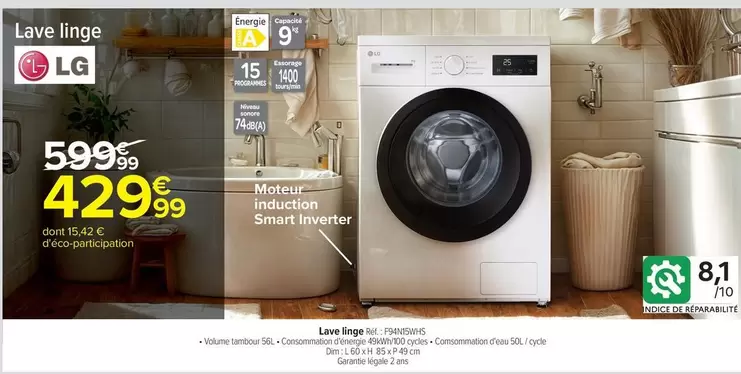 LG - Lave Linge offre à 429,99€ sur Carrefour