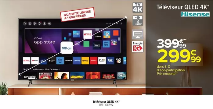 TCL - Téléviseur Qled 4k offre à 299,99€ sur Carrefour