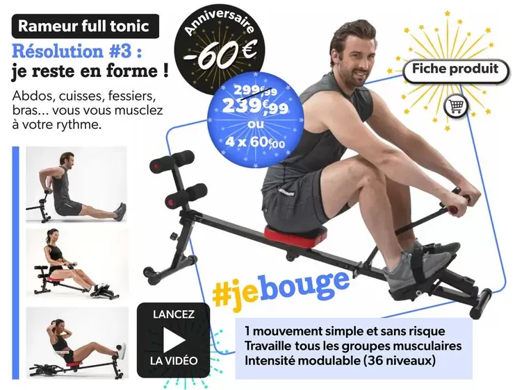 Rameur Full Tonic Résolution #3  Je Reste En Forme offre à 239,99€ sur Teleshopping