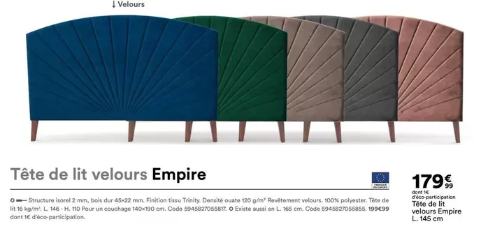 Tête De Lit Velours Empire offre à 179,99€ sur BUT