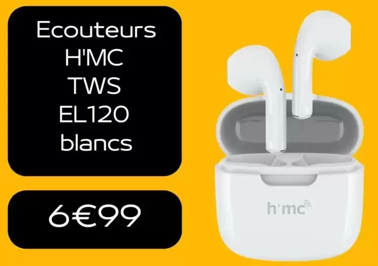 H'mc - Ecouteurs TWS EL120 Blancs offre à 6,99€ sur Electro Dépôt