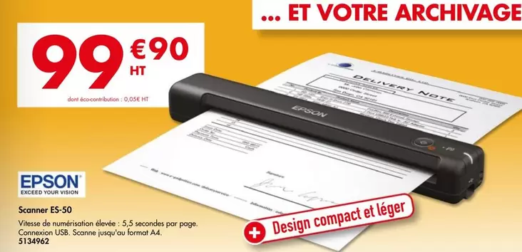 Epson - Scanner ES-50 offre à 99,9€ sur Plein ciel