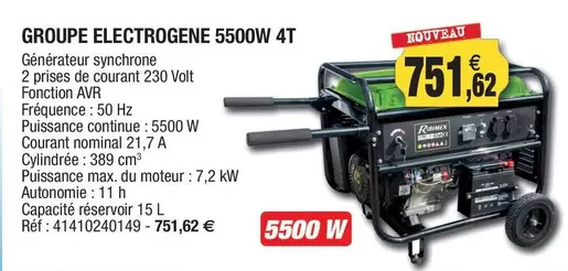 Ribimex - Groupe Electrogene 5500W offre à 751,62€ sur Outiror