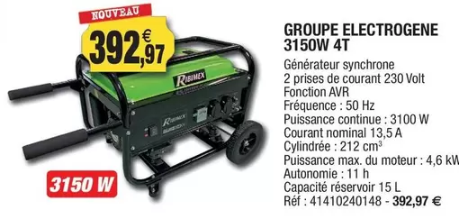 Ribimex - Groupe Electrogene 3150W offre à 392,97€ sur Outiror