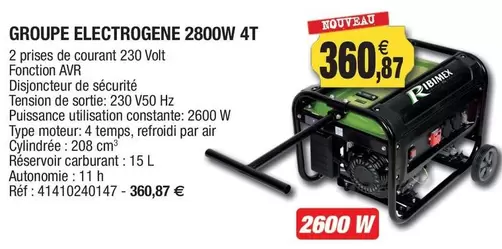 Ribimex - Groupe Electrogene 2800w 4t offre à 360,87€ sur Outiror