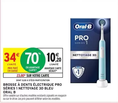 Oral-B - Brosse A Dents Électrique Pro Séries 1 Nettoyage 3d Bleu offre à 10,2€ sur Intermarché Express