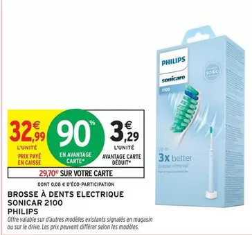 Philips - Brosse À Dents Electrique Sonicar 2100 offre à 32,99€ sur Intermarché Express