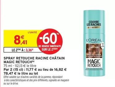 L'Oréal - Spray Retouche Racine Châtain Magic Retouch offre à 8,41€ sur Intermarché Contact