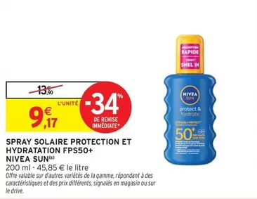 Nivea - Spray Solaire Protection Et Hydratation Fps50+ Sun offre à 9,17€ sur Intermarché Contact