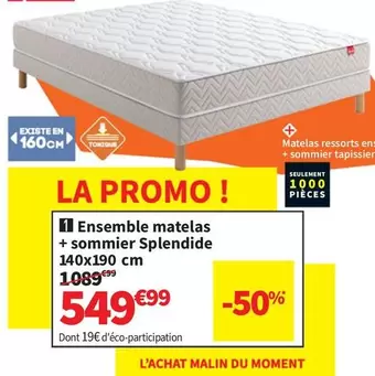 Promo - Ensemble Matelas + Sommier Splendide offre à 549,99€ sur Conforama