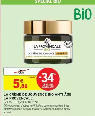 La Creme De Jouvence Bio Anti Age offre à 5,86€ sur Intermarché