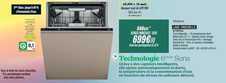 Total - lave-vaisselle offre à 699,9€ sur Blanc Brun