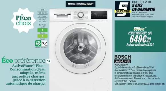 Bosch - Lave-Linge WAN28278FR  offre à 649,9€ sur Blanc Brun