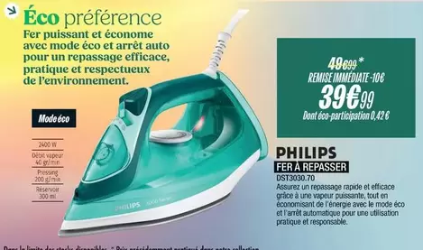 Philips - Fer À Repasser DST3030.70  offre à 39,99€ sur Blanc Brun
