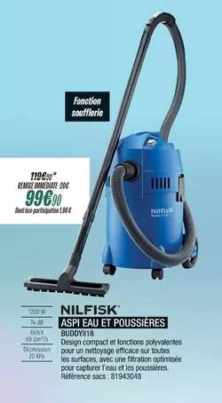 Nilfisk - Aspi Eau Et Poussières BUDDYII18  offre à 99,9€ sur Blanc Brun