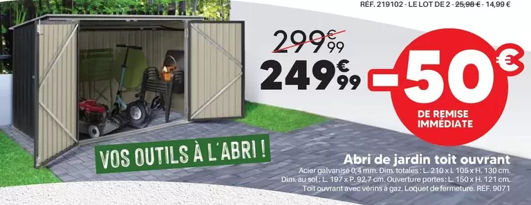 Dim - Abri de jardin toit ouvrant offre à 249,99€ sur Shopix