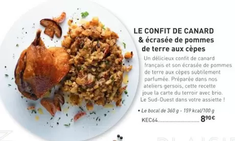 Le Confit De Canard & Écrasé De Pommes De Terre Aux Cèpes offre à 8,9€ sur Comtesse du Barry