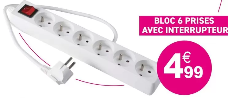 Bloc 6 Prises Avec Interrupteur offre à 4,99€ sur KANDY