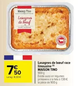 Maison Tino - Lasagnes De Bœuf Race Limousine offre à 7,5€ sur Cora