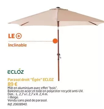 Ecloz - Parasol Droit "egee" offre à 89€ sur Jardiland