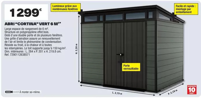 Facile - Abri "Cortina" Vert 6 M offre à 1299€ sur Brico Dépôt