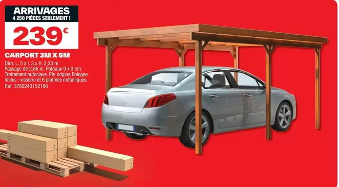 Carport 3x5m offre à 239€ sur Brico Dépôt