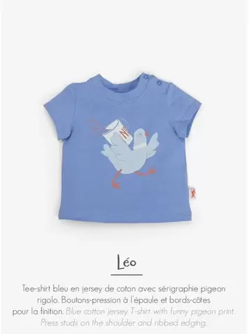 Léo Tee-Shirt Bleu En Jersey De Coton offre sur Moulin Roty