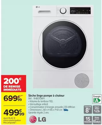 LG - Sèche Linge Pompe À Chaleur offre à 499,99€ sur Carrefour Contact