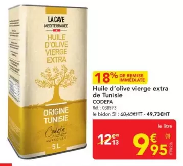 Codefa - Huile D'olive Vierge Extra De Tunisie offre à 9,95€ sur Metro