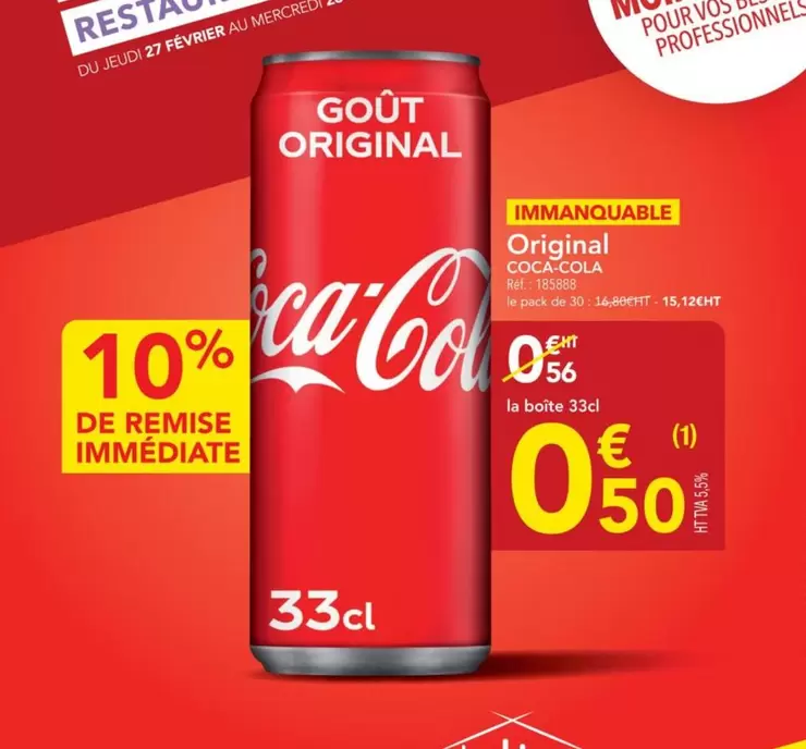 Coca cola - Original offre à 0,5€ sur Metro