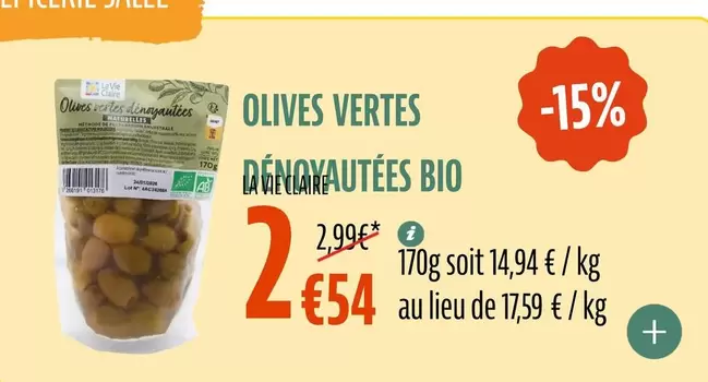 La Vie Claire - Olives Vertes offre à 2,54€ sur La Vie Claire