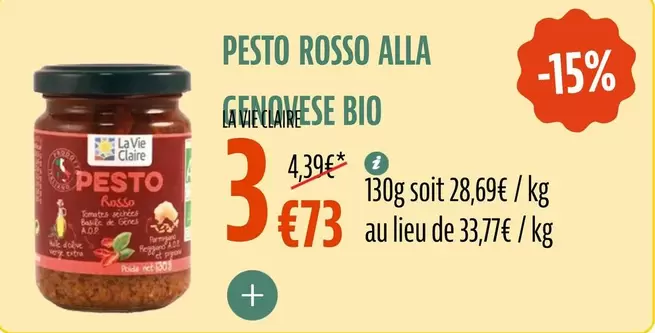 La Vie Claire - Pesto Rosso Alla Genovese Bio offre à 3,73€ sur La Vie Claire