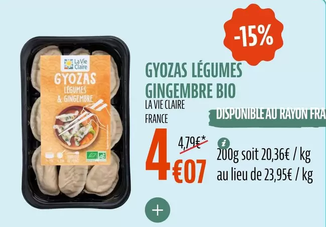 La Vie Claire - Gyozas Legumes Gingembre Bio offre à 4,07€ sur La Vie Claire