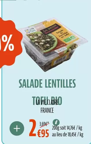 La Vie Claire - Salade Lentilles Tofu Bio offre à 2,95€ sur La Vie Claire