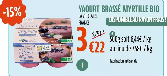 La vie claire - Yaourt Brassé Myrtille Bio offre à 3,22€ sur La Vie Claire