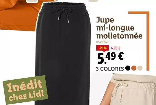 Jupe Mi-longue Molletonnée offre à 5,49€ sur Lidl