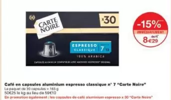 Carte noire - Cafe En Capsules Aluminium Espresso Classique N° 7 offre à 7,99€ sur Monoprix