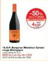 A.o.p. Berberac Monsieur Cyrano Rouge Biologique offre à 4,28€ sur Monop'