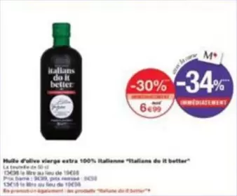 Italians Do It Better - Huile D'olive Vierge Extra 100% Italiano offre à 6,99€ sur Monop'