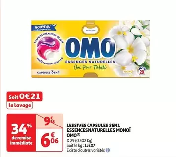 Omo - Lessives Capsules 3en 1 Essences Naturelles Monoï offre à 6,06€ sur Auchan Hypermarché