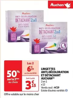 Auchan - Lingettes Anti-décoloration Et Détachant offre à 3,15€ sur Auchan Hypermarché