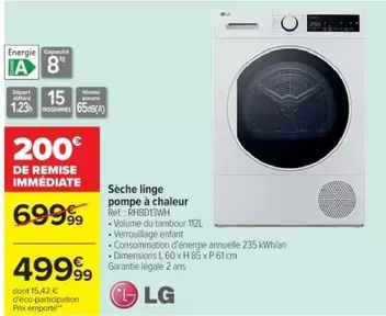 LG - Sèche Linge Pompe À Chaleur offre à 499,99€ sur Cora