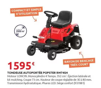 Temver - Tondeuse Autoportée Popster RM74SH offre à 1595€ sur Rural Master
