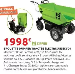 Zipper - Brouette Dumper Tractée Électrique ED500 offre à 1998€ sur Rural Master