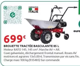 Eurosystems - Brouette Tractee Basculante 85 L offre à 699€ sur Rural Master